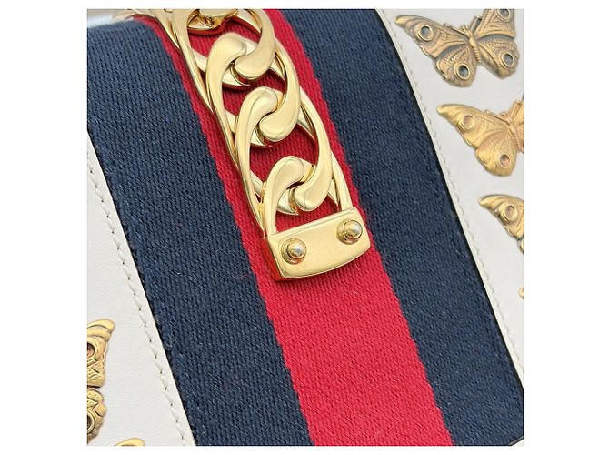 Sac à main Gucci Sylvie Cuir Toile Bleu Marine Rouge Blanc - vue 13