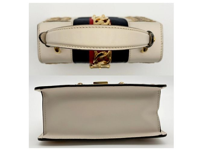 Sac à main Gucci Sylvie Cuir Toile Bleu Marine Rouge Blanc - vue 6