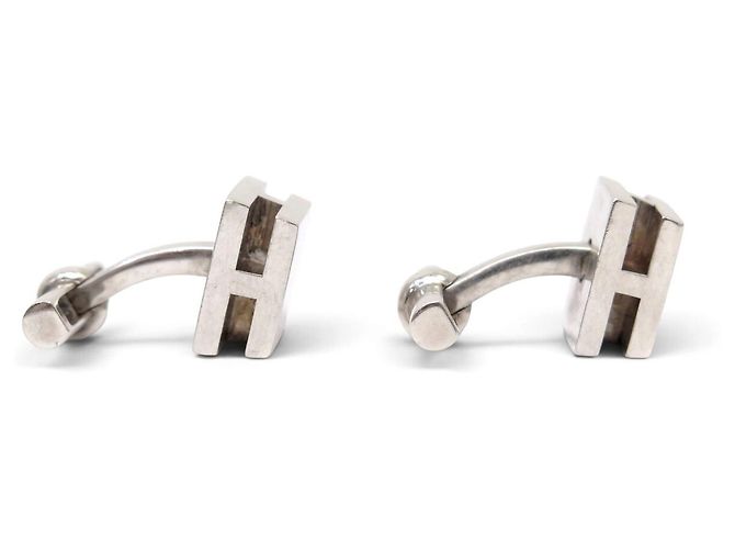 Hermès GEMELLI VINTAGE HERMES MOTIVO H RFL IN ARGENTO 925 16.6G CUFFLINKS - vista 3