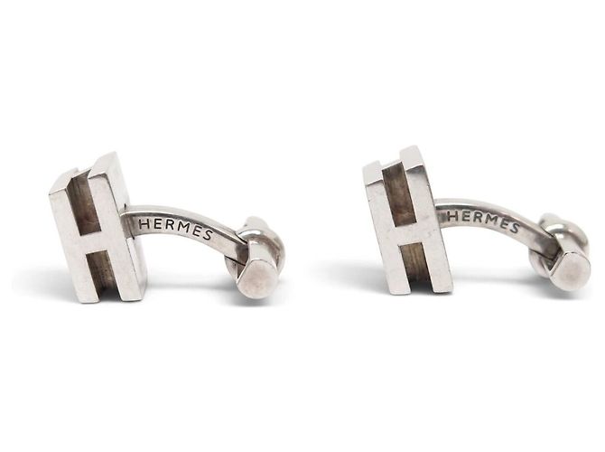 Hermès GEMELLI VINTAGE HERMES MOTIVO H RFL IN ARGENTO 925 16.6G CUFFLINKS - vista 4