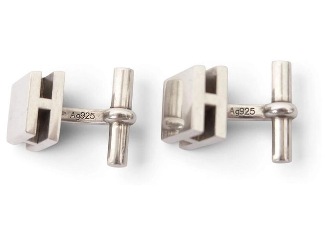 Hermès GEMELLI VINTAGE HERMES MOTIVO H RFL IN ARGENTO 925 16.6G CUFFLINKS - vista 6