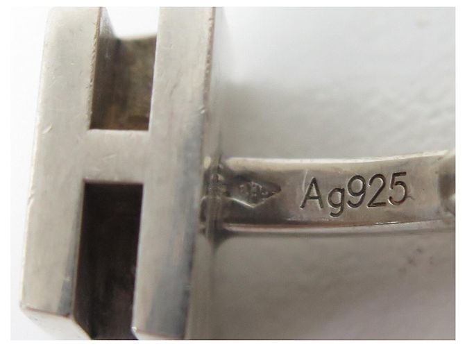 Hermès GEMELLI VINTAGE HERMES MOTIVO H RFL IN ARGENTO 925 16.6G CUFFLINKS - vista 8