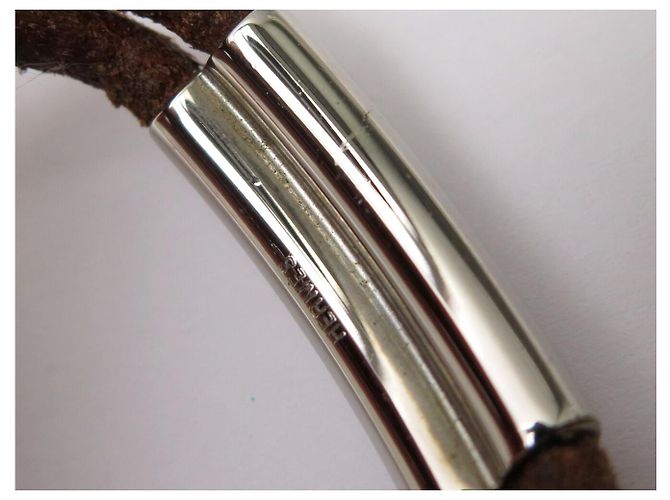 Hermès BRACCIALE HERMES ATAME PELLE ACCIAIO PALLADIATO NODO MARRIN PLAT + SCATOLA BANGLE - vista 13