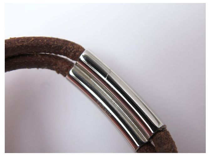 Hermès BRACCIALE HERMES ATAME PELLE ACCIAIO PALLADIATO NODO MARRIN PLAT + SCATOLA BANGLE - vista 14