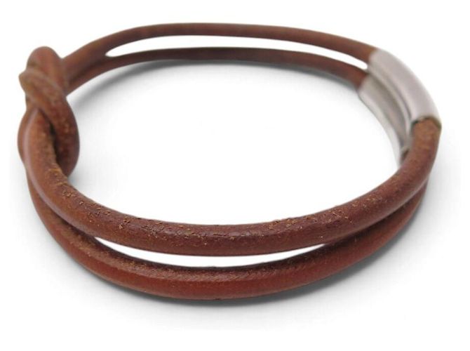 Hermès BRACCIALE HERMES ATAME PELLE ACCIAIO PALLADIATO NODO MARRIN PLAT + SCATOLA BANGLE - vista 2