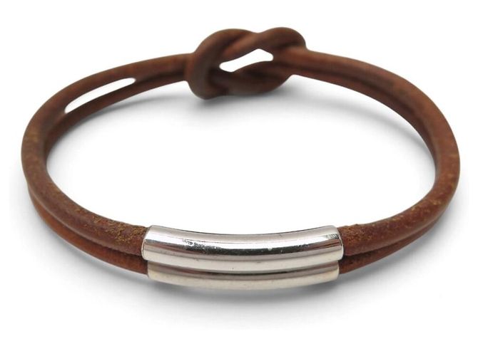 Hermès BRACCIALE HERMES ATAME PELLE ACCIAIO PALLADIATO NODO MARRIN PLAT + SCATOLA BANGLE - vista 3