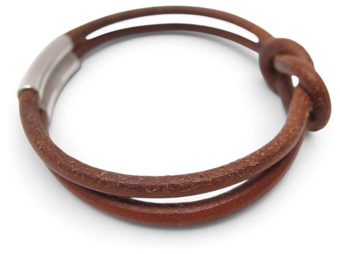 Hermès BRACCIALE HERMES ATAME PELLE ACCIAIO PALLADIATO NODO MARRIN PLAT + SCATOLA BANGLE - vista 4