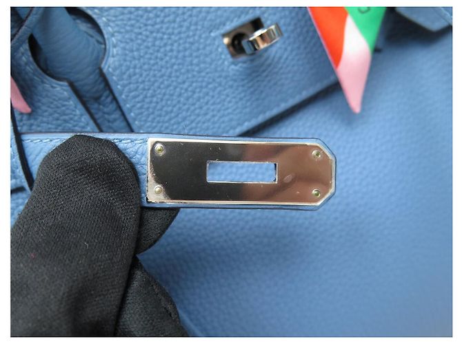 Hermès BORSA A MANO HERMES BIRKIN 35 NUOVA PELLE TAURILLON CLEMENCE BLU & TWILLY - vista 12