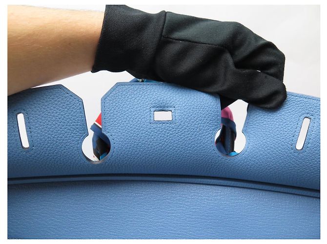 Hermès BORSA A MANO HERMES BIRKIN 35 NUOVA PELLE TAURILLON CLEMENCE BLU & TWILLY - vista 14