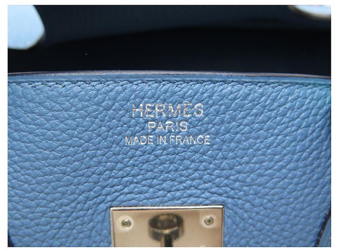 Hermès BORSA A MANO HERMES BIRKIN 35 NUOVA PELLE TAURILLON CLEMENCE BLU & TWILLY - vista 15