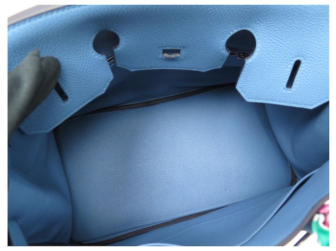 Hermès BORSA A MANO HERMES BIRKIN 35 NUOVA PELLE TAURILLON CLEMENCE BLU & TWILLY - vista 16