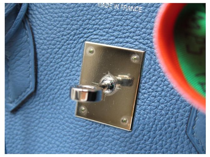Hermès BORSA A MANO HERMES BIRKIN 35 NUOVA PELLE TAURILLON CLEMENCE BLU & TWILLY - vista 24