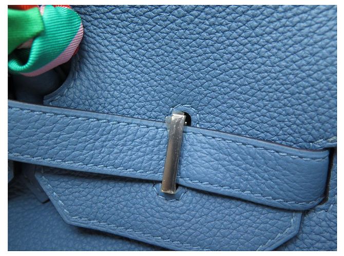 Hermès BORSA A MANO HERMES BIRKIN 35 NUOVA PELLE TAURILLON CLEMENCE BLU & TWILLY - vista 29