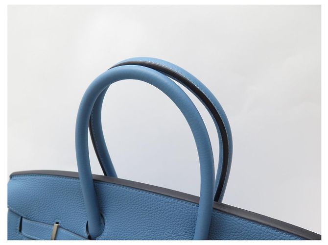 Hermès BORSA A MANO HERMES BIRKIN 35 NUOVA PELLE TAURILLON CLEMENCE BLU & TWILLY - vista 30