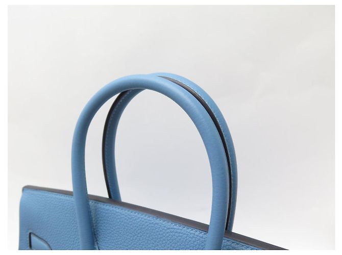 Hermès BORSA A MANO HERMES BIRKIN 35 NUOVA PELLE TAURILLON CLEMENCE BLU & TWILLY - vista 31