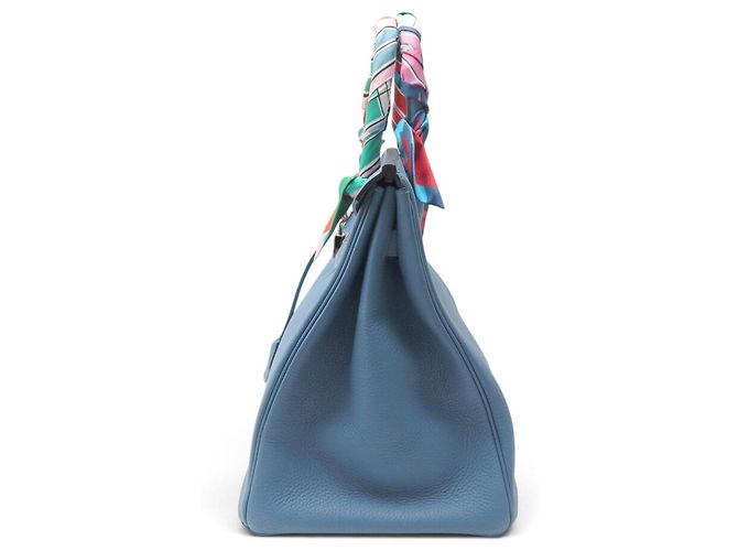 Hermès BORSA A MANO HERMES BIRKIN 35 NUOVA PELLE TAURILLON CLEMENCE BLU & TWILLY - vista 4