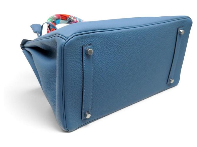 Hermès BORSA A MANO HERMES BIRKIN 35 NUOVA PELLE TAURILLON CLEMENCE BLU & TWILLY - vista 5