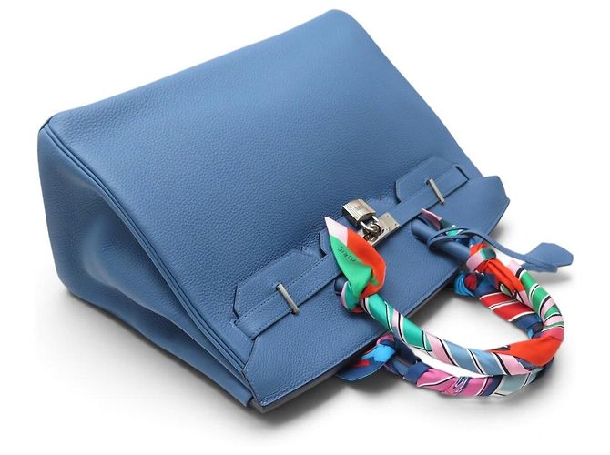Hermès BORSA A MANO HERMES BIRKIN 35 NUOVA PELLE TAURILLON CLEMENCE BLU & TWILLY - vista 6