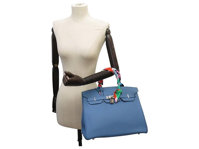 Hermès BORSA A MANO HERMES BIRKIN 35 NUOVA PELLE TAURILLON CLEMENCE BLU & TWILLY - vista 7