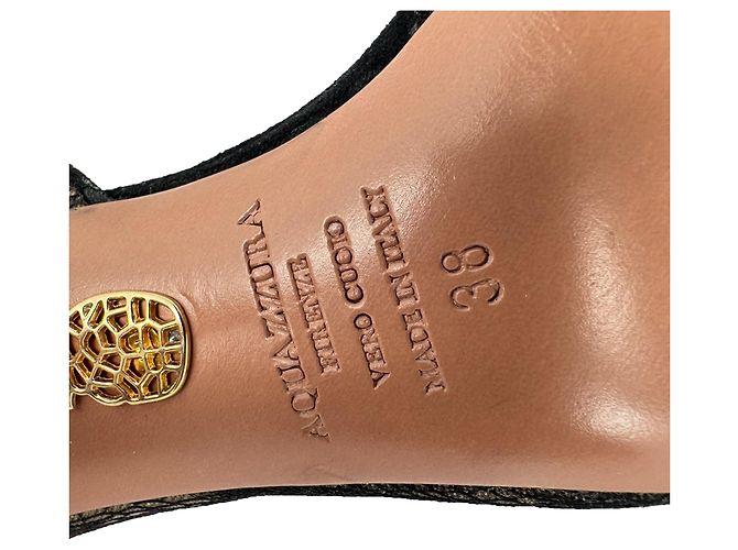 Décolleté Aquazzura in camoscio nero con mesh, pizzo e decorazioni - vista 11