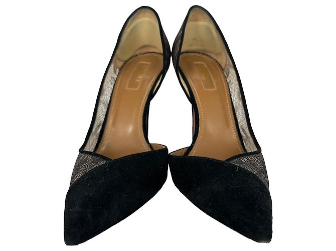 Décolleté Aquazzura in camoscio nero con mesh, pizzo e decorazioni - vista 2