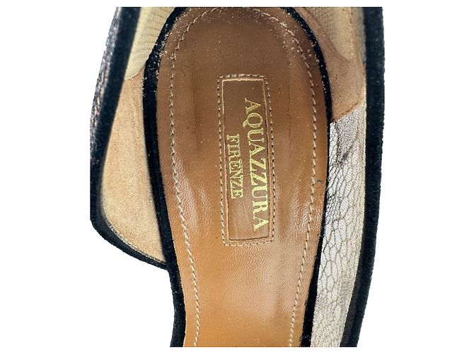 Décolleté Aquazzura in camoscio nero con mesh, pizzo e decorazioni - vista 9