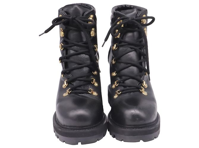 Moncler Lace-up Wedge Boots in Black Leather - view 2
