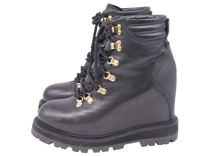 Moncler Lace-up Wedge Boots in Black Leather - view 4