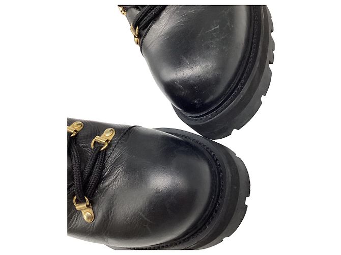 Moncler Lace-up Wedge Boots in Black Leather - view 9
