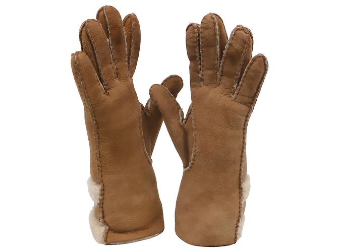 UGG Shearling-Handschuhe aus braunem Leder mit Logo-Plakette - Ansicht 2