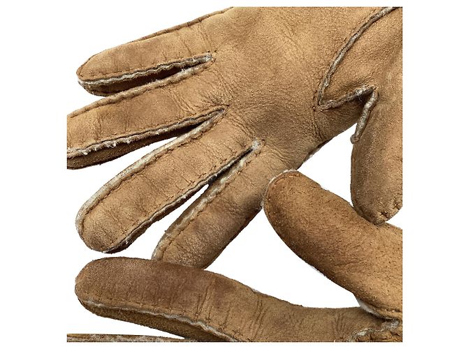 UGG Shearling-Handschuhe aus braunem Leder mit Logo-Plakette - Ansicht 7