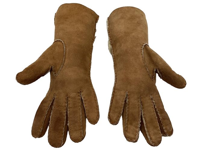 UGG Shearling-Handschuhe aus braunem Leder mit Logo-Plakette - Ansicht 9