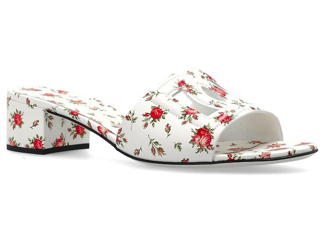 Dolce & Gabbana Mules aus weißem Leder mit Blumenmuster - Ansicht 3