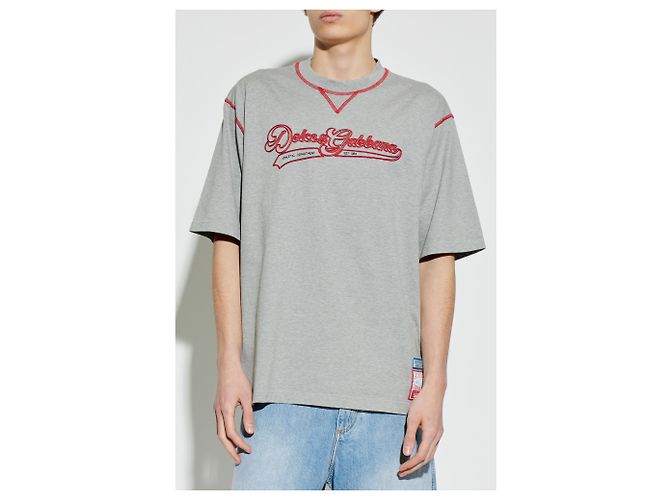 T-shirt con logo Dolce & Gabbana in cotone grigio oversize - vista 2