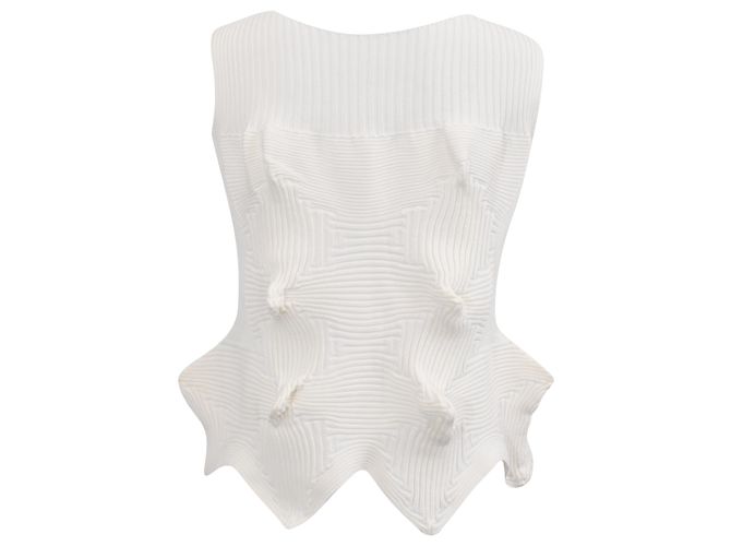 Issey Miyake ärmelloses Stricktop aus weißem Polyester - Ansicht 3