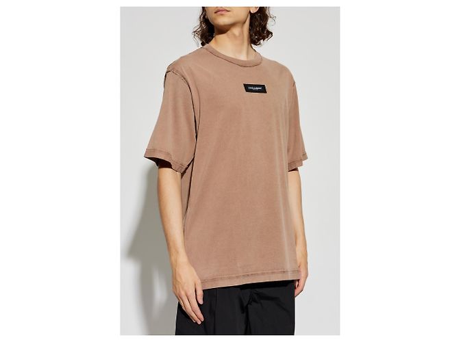 T-shirt Dolce & Gabbana con patch logo in cotone marrone - vista 3