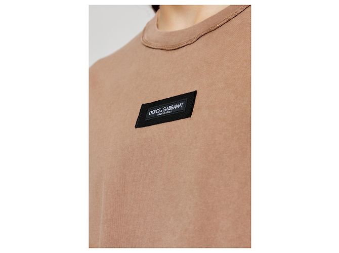 T-shirt Dolce & Gabbana con patch logo in cotone marrone - vista 5