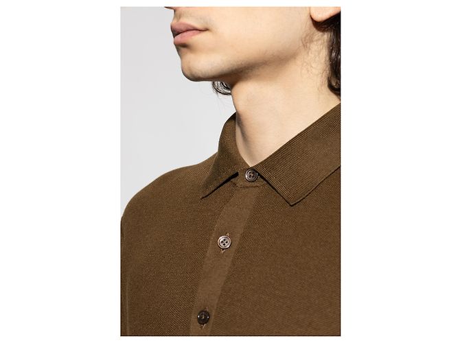 Polo de manga comprida Tom Ford em seda castanho - vista 3