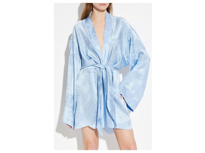 Vestido midi de seda jacquard azul Balenciaga con cinturón - vista 2
