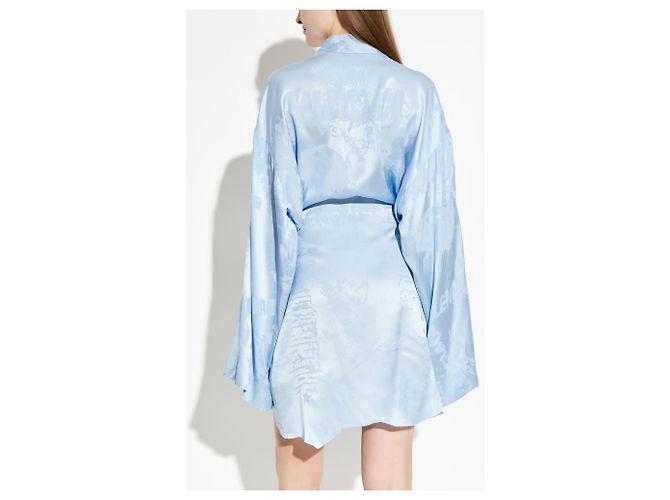 Vestido midi de seda jacquard azul Balenciaga con cinturón - vista 3
