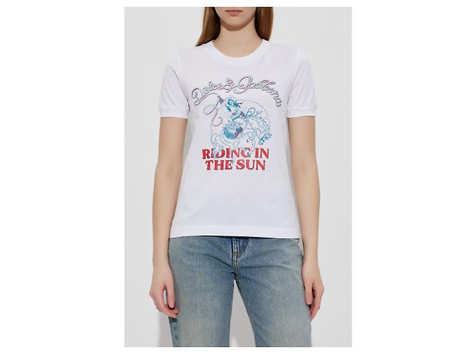 Camiseta de algodón blanca Dolce & Gabbana con estampado Riding in the Sun - vista 2