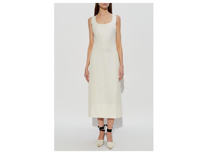 Vestido Tablier Jacquemus em linho creme - vista 2