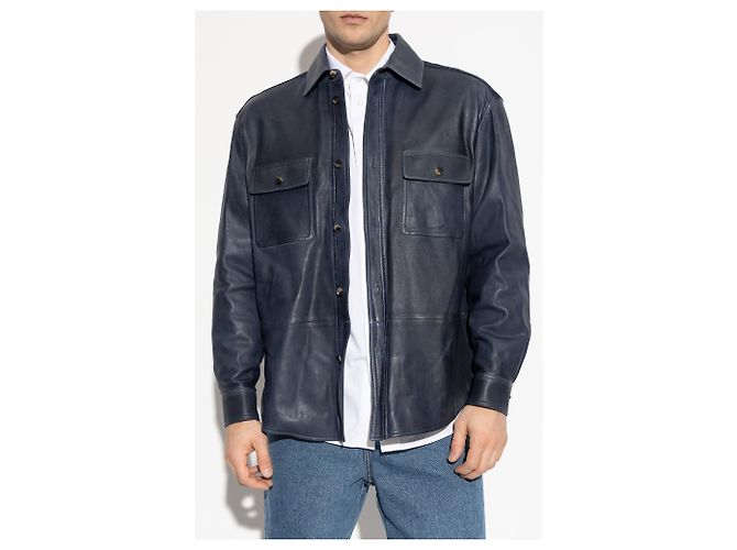 Giacca Loewe Pocket Jacket in pelle blu - vista 2