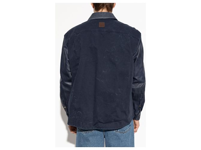 Giacca Loewe Pocket Jacket in pelle blu - vista 3