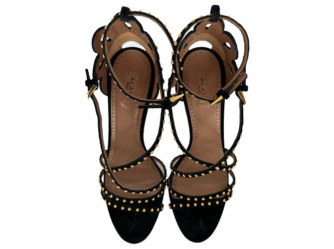 Décolleté Alaïa con dettagli borchiati in camoscio nero - vista 11