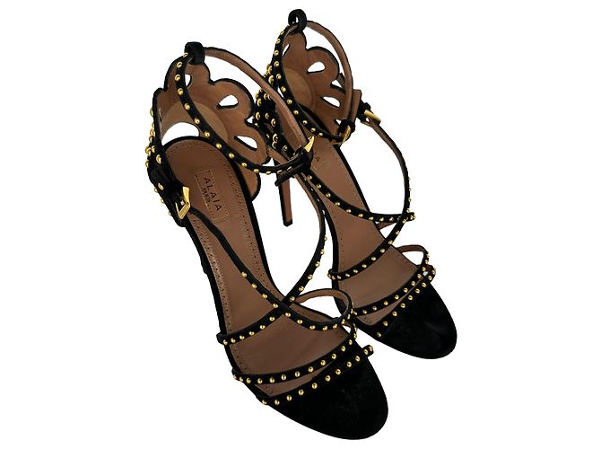 Décolleté Alaïa con dettagli borchiati in camoscio nero - vista 12