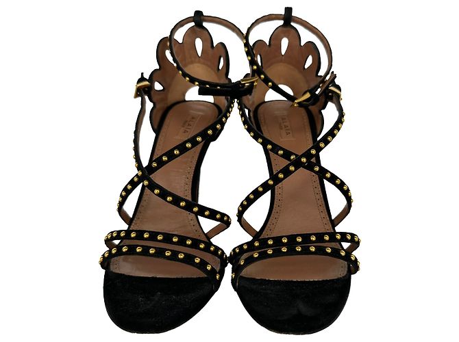 Décolleté Alaïa con dettagli borchiati in camoscio nero - vista 9
