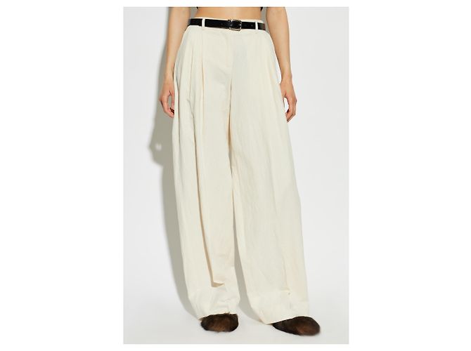 Calças de perna larga com cinto Dolce & Gabbana creme algodão linho - vista 2