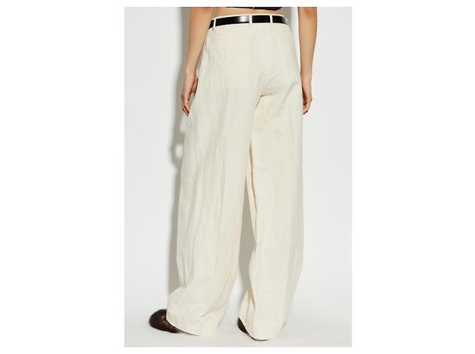 Calças de perna larga com cinto Dolce & Gabbana creme algodão linho - vista 3