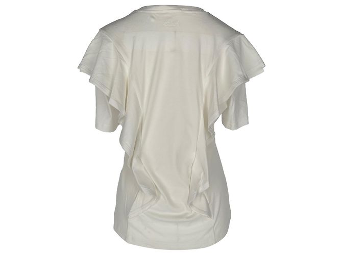 T-shirt Chloé a maniche corte con girocollo a volant in cotone bianco avorio - vista 3